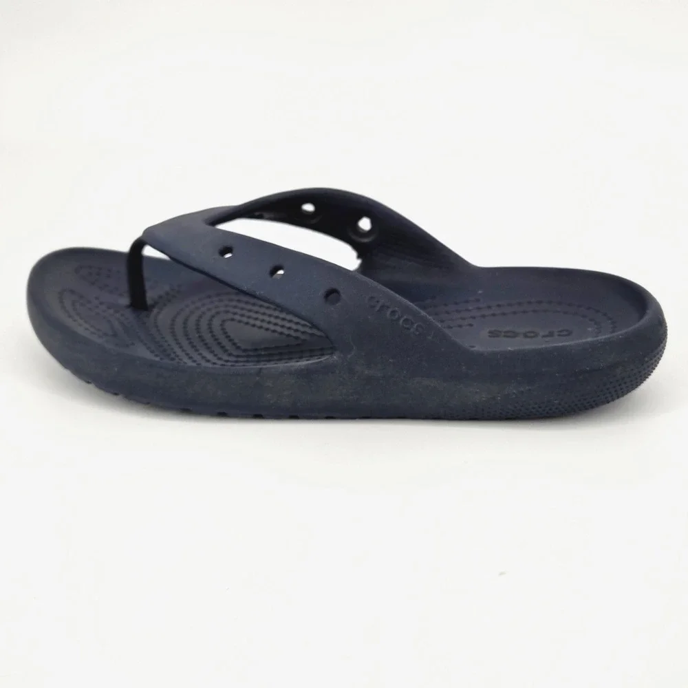 Crocs Kids Classic II Flip Flop Navy Blue Wide Toe Box Flat Thong Shoes Sz M4 W6